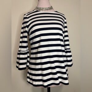Talbots Striped dark navy blue  and White bell sleeve Women's Top in size LP